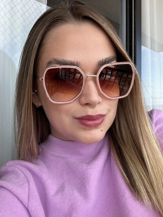 Cintia Maxi Hexagona Sunglasses Metal Light Pink