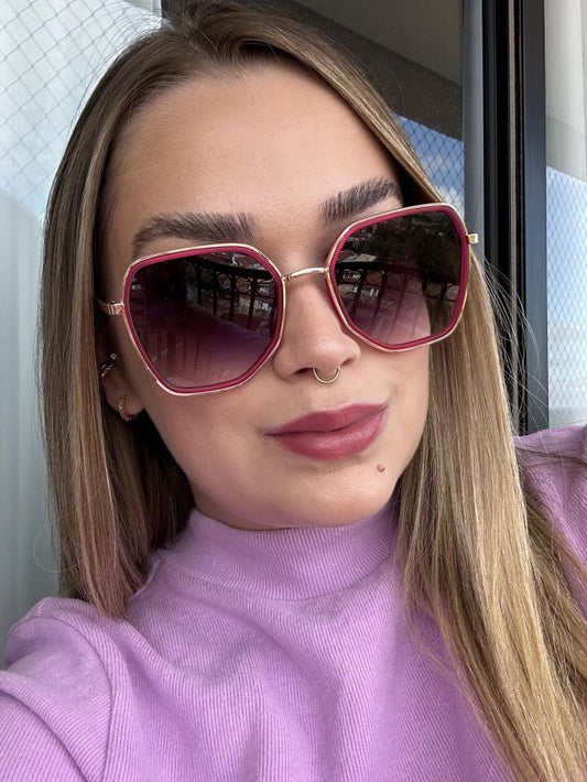 Cintia Maxi Hexagona Sunglasses Metal Pink